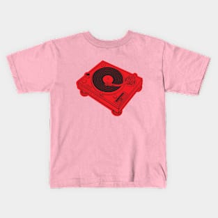 Turntable (Black Lines + Red Drop Shadow) Analog / Music Kids T-Shirt